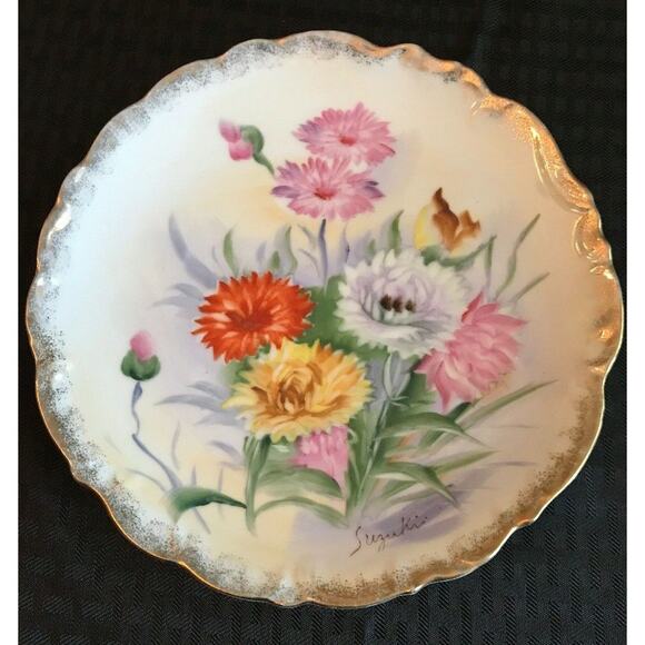 Vintage Suzuki Hand Painted Decorative Porcelain Plate Gold Trim 8.25" Estate Pc - Picture 1 of 7